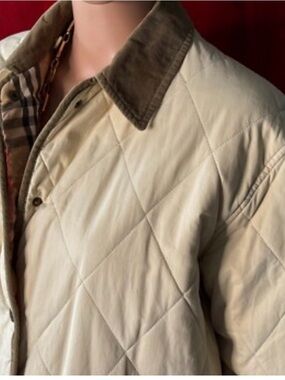 Burberry Cream Quilted Jacket with Brown Corduroy Collar